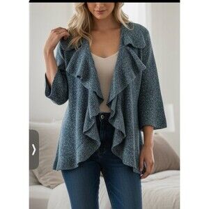 Anthropologie Cupio Blue Ruffle Front Cardigan Sweater Women XL Fairy Grunge